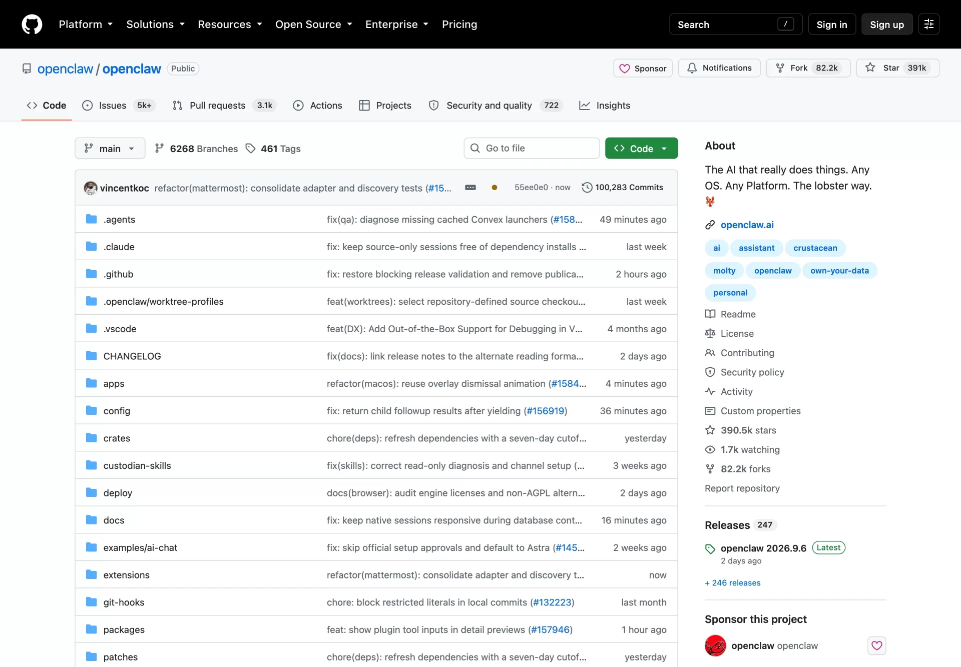 OpenClaw open-source AI agent repository on GitHub