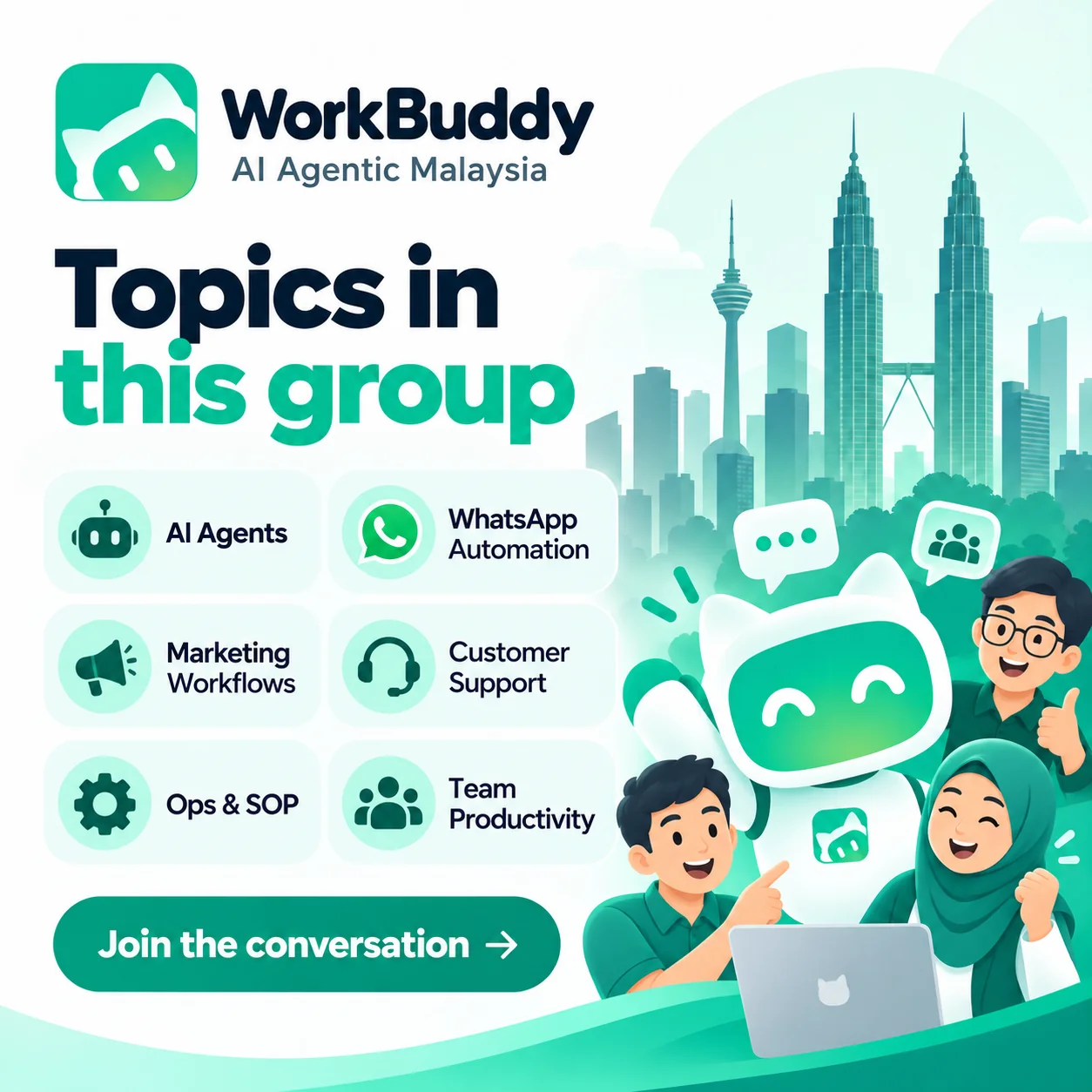Topics discussed in the WorkBuddy AI Agentic Malaysia group