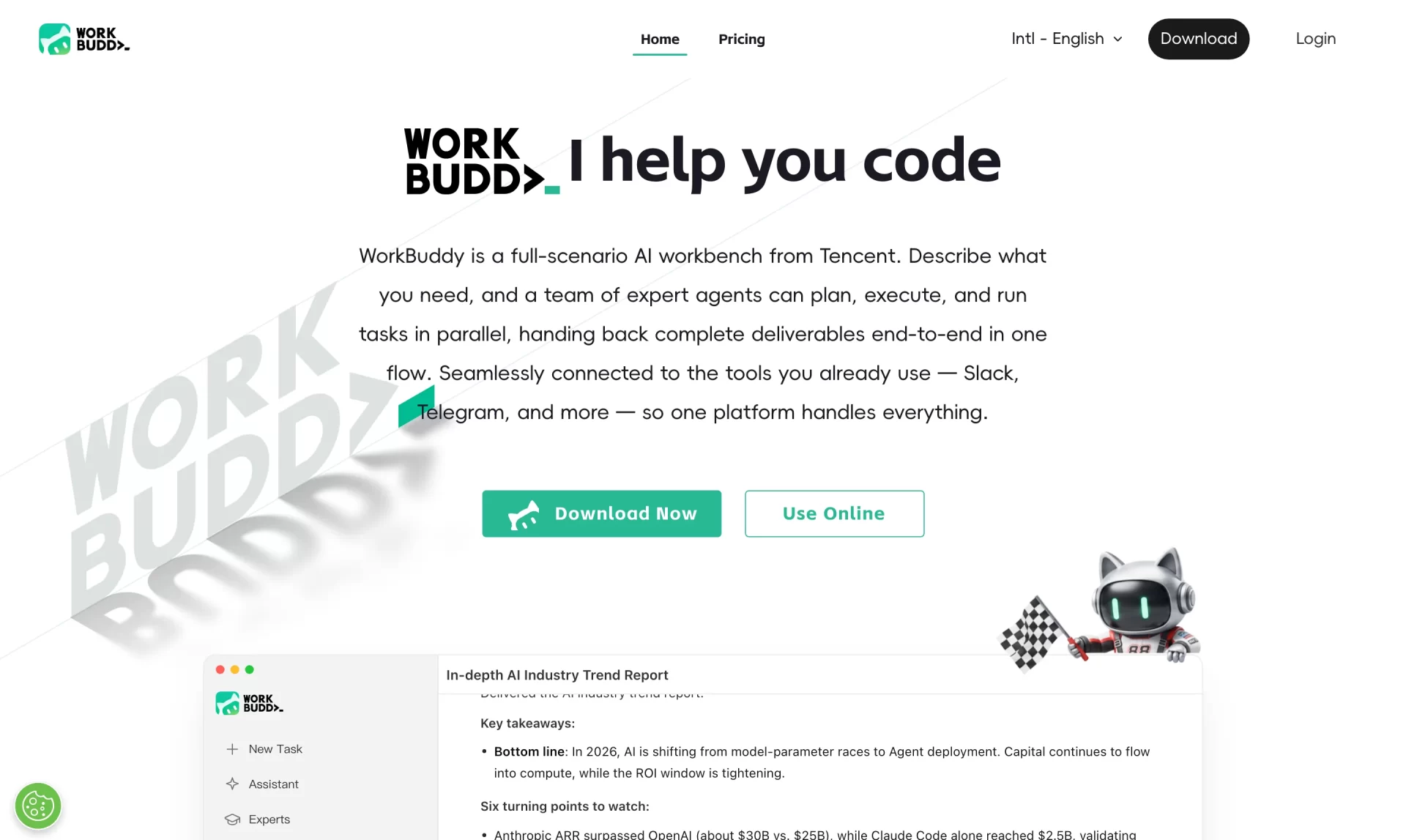 WorkBuddy 官方国际版网站:全场景 AI 工作台