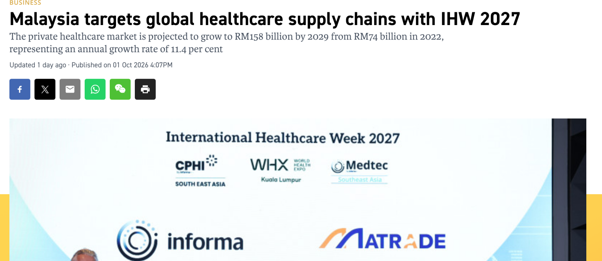 The Vibes report on Malaysia's healthcare export push and the IHW 2027 partnership between MATRADE and Informa Markets