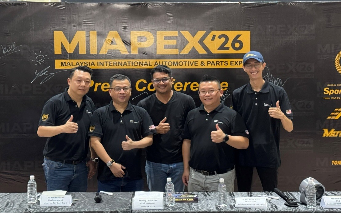 The MIAPEX 2026 organising team at the press conference announcing the expo, standing in front of a MIAPEX '26 backdrop