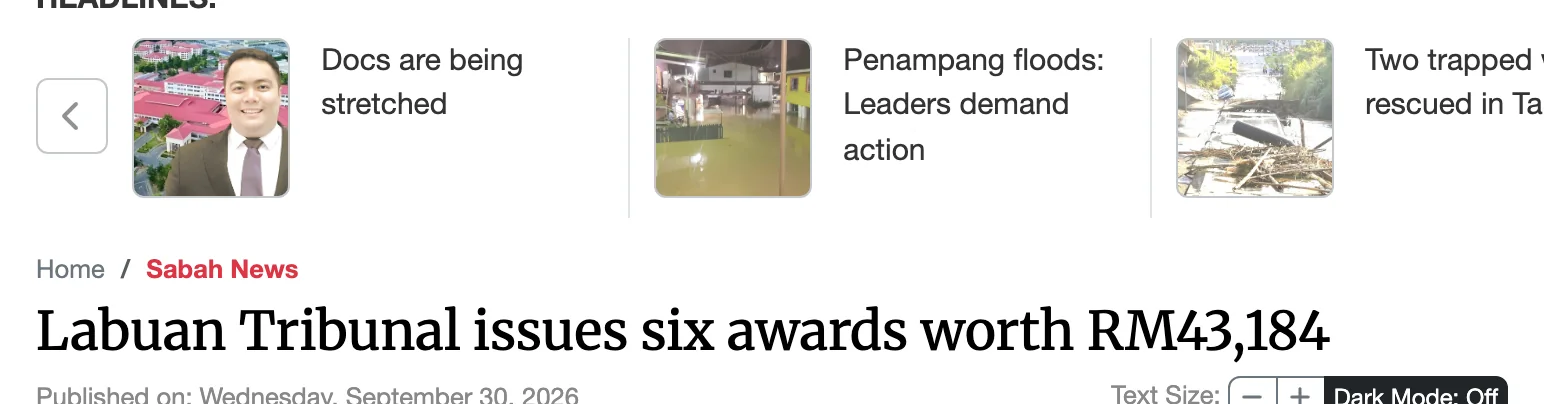 Daily Express Malaysia report, showing the passage containing "RM43,184"